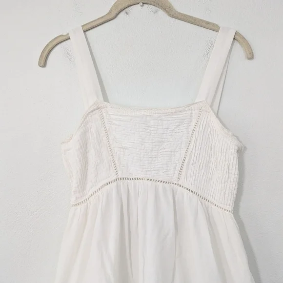 Zara Pintuck Tiered Midi Dress Tie Back Ladder Detail Beige Ecru Small S - Picture 4 of 11